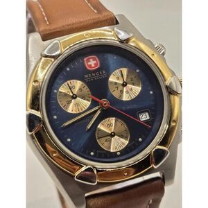 Wenger S.A.K Design Chronograph Blue Gold Dial Date Men’s Watch. MINOR DEFECT